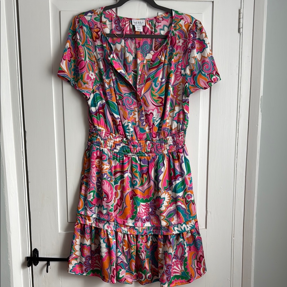 Nicole Miller Pink and Blue Ruffled Tiered Sundress
